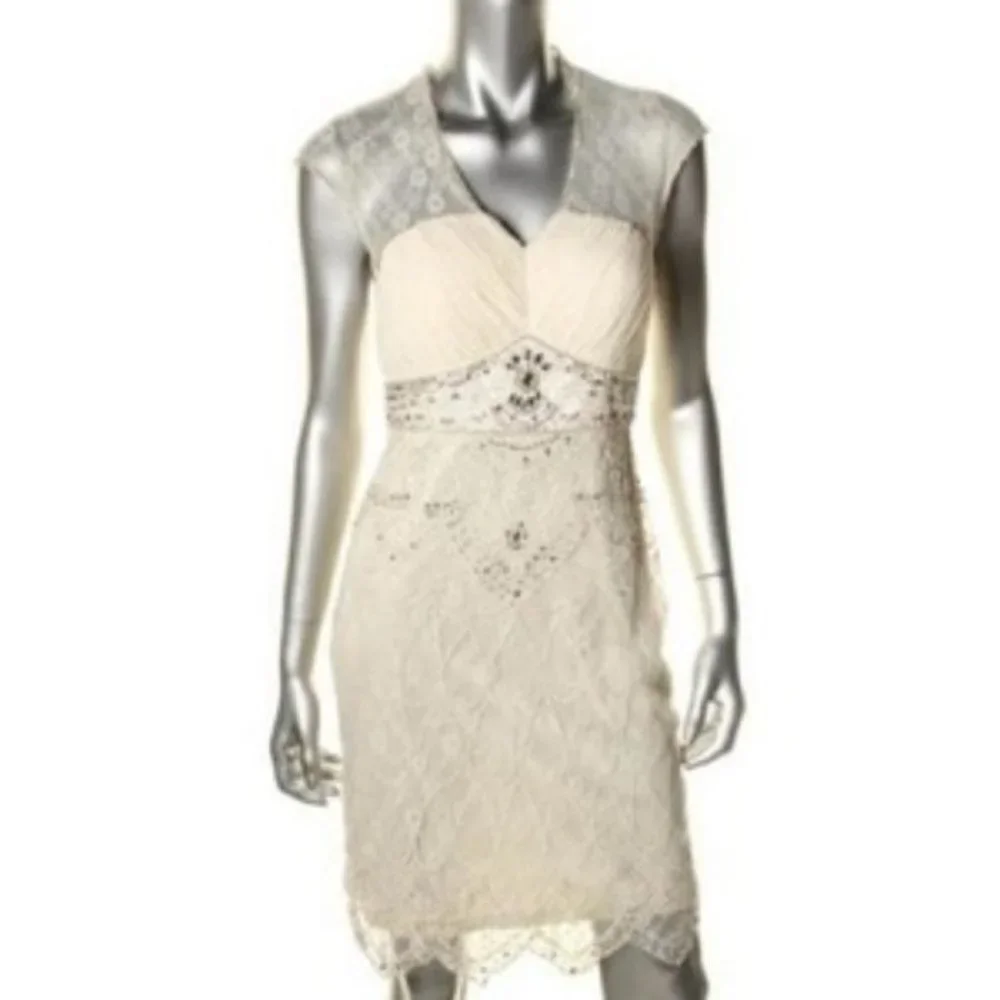 SUE WONG NEW Ivory Lace Beaded Party Cocktail Dress 4 GORGEOUS NWT $574 - Picture 2 of 4